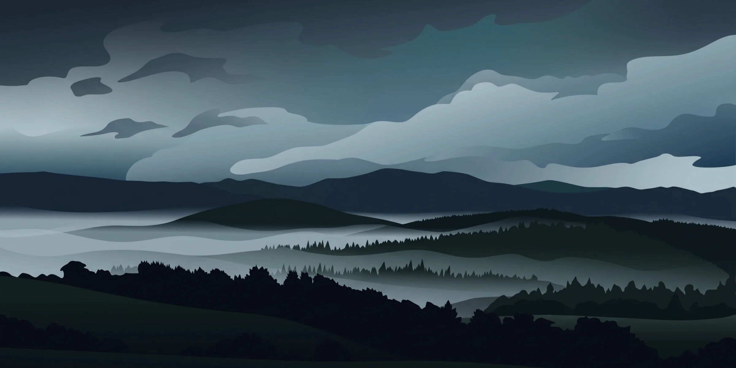 Misty Cairngorm hills at first light: the quiet, even landscape that shapes Sophie Kazandjian's piano.